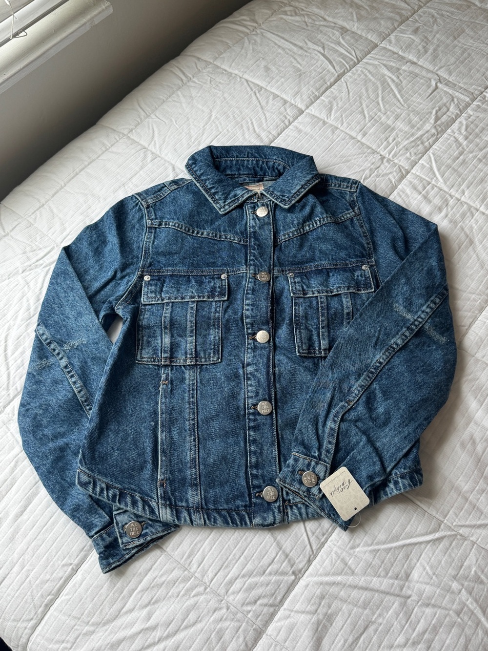 Free People asymmetrical dark wash jean denim jacket - Picture 2 of 9